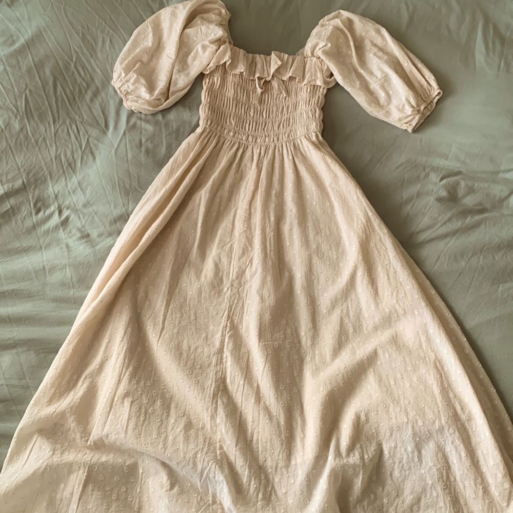 Cream colored puff sleeve dress